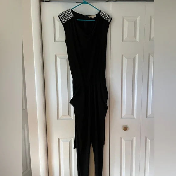 Michael Kors Black Romper with Rhinestone Stud Shoulder Detail. Size medium - Picture 2 of 7